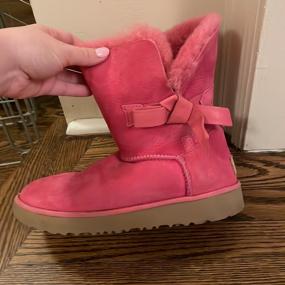 14. Super Cute Hot Pink Warm and Cozy Pull-on Ugg Boots With Side Bow